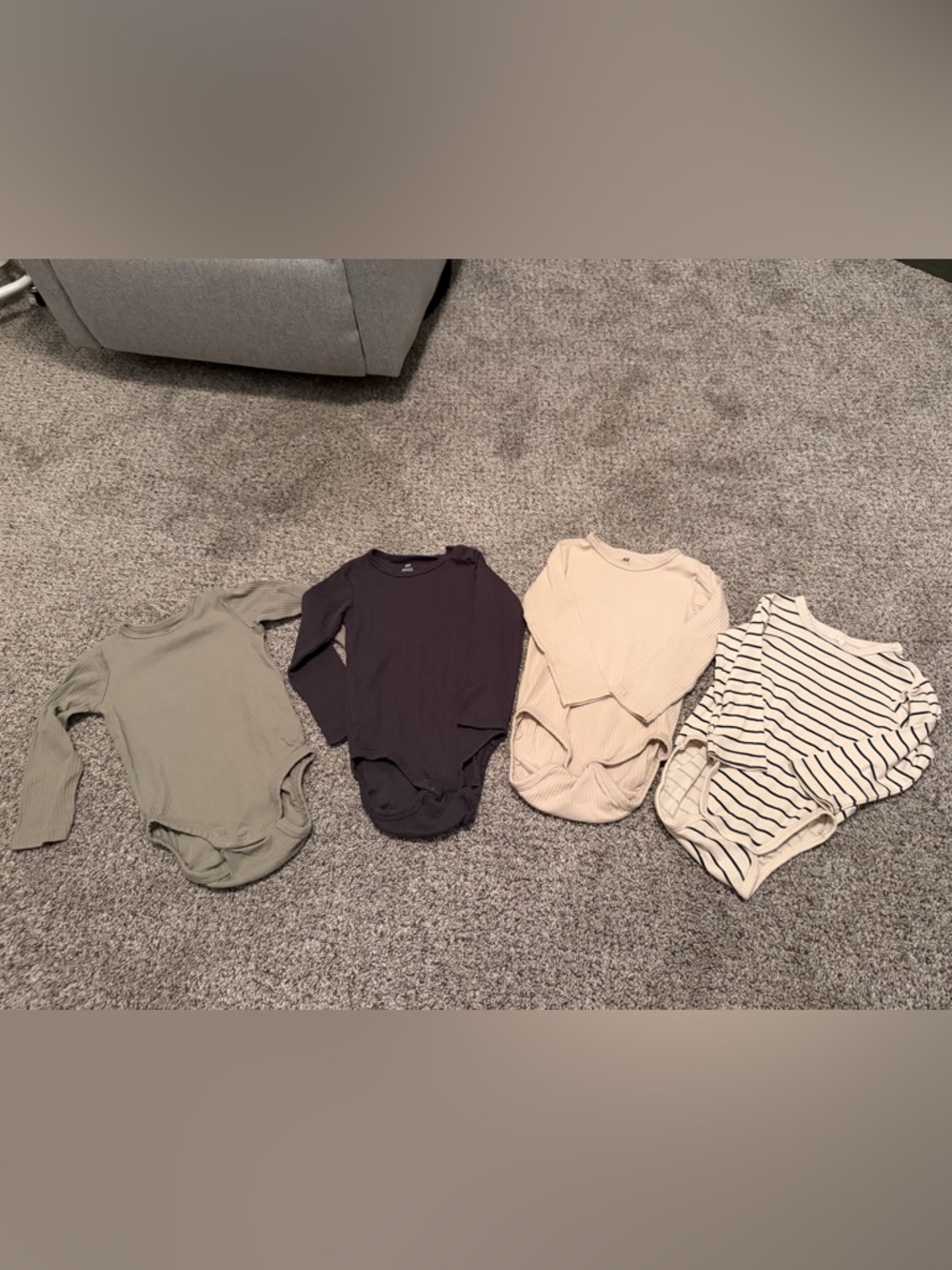Set of 4 Long-Sleeve Baby Onesies - Sage, Navy, Cream, Striped